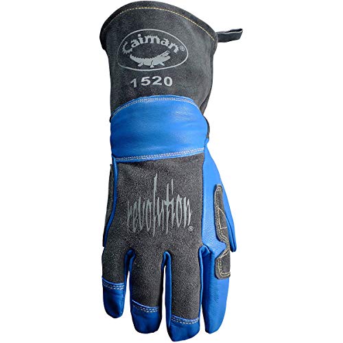 Caiman Premium Goat Grain MIG/Stick Welding Gloves, Wool Lining, Kontour Design, Kontour Thumb and Wrist, Kevlar, Blue/Black, Large (1520) - Image 2