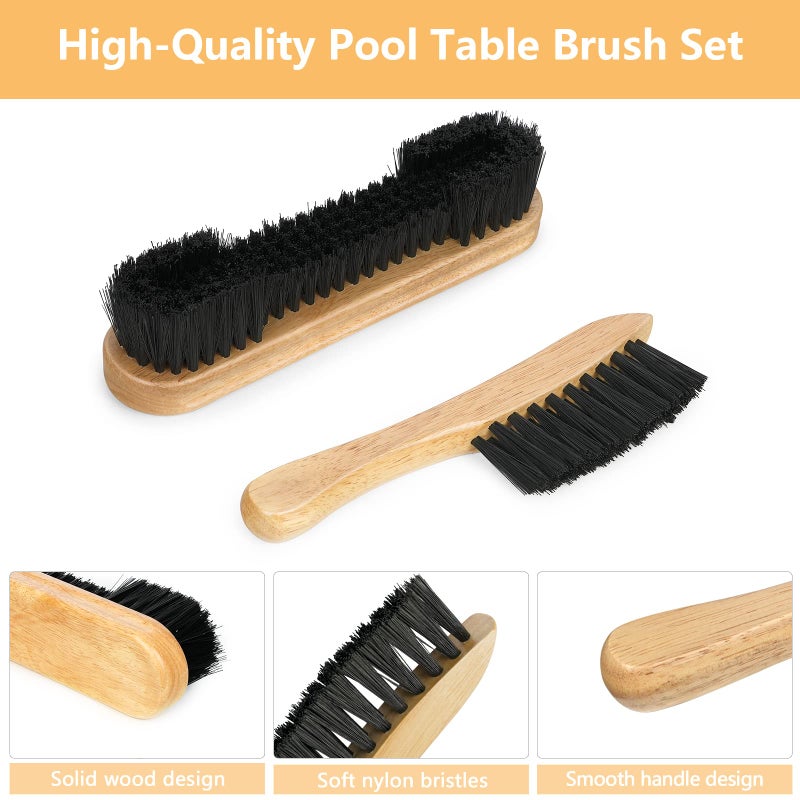 Go2trymo Pool Table & Rail Brush 5 Set, Billiard Pool Table Felt Cleaner Accessories with 2 Wooden Pool Table Brushes, Cue Cleaning Cloth, Ferrule Polish Cloth & Sticky Lint Roller - Image 3