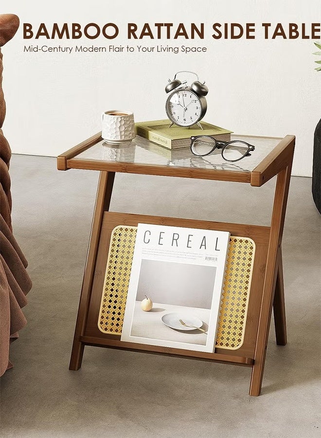 موندا طاولات قهوة بسيطة، خزائن، خزائن جانبية متحركة، طاولات جانبية من الخيزران، طاولات جانبية مزخرفة من الخيزران، طاولات قهوة زجاجية، طاولات جانبية خشبية على الطراز البوهيمي، مناسبة للمساحات الصغيرة وغرف المعيشة وغرف النوم. - Image 4