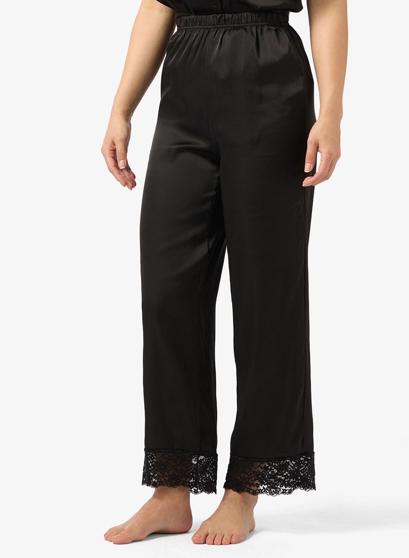 Ginger Satin Belted Wrap Top & Pyjama Set with Lace Detail - Image 5