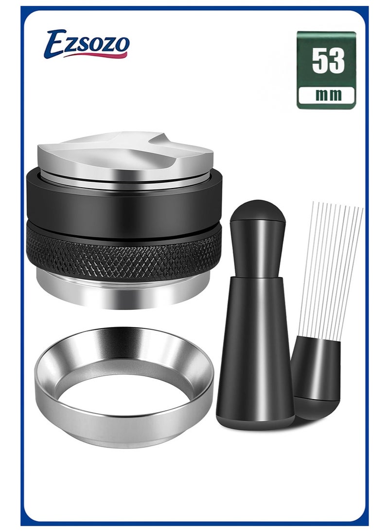 اي زد سوزو طقم ملحقات إسبريسو 53 مم، موزع قهوة وموازن ضغط من الفولاذ المقاوم للصدأ 304، أداة WDT ومجموعة قمع جرعات، يناسب ماكينات إسبريسو ديلونجي 53 مم وحاملات الفلاتر - Image 1