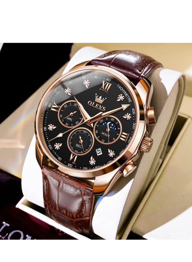 أوليفز ساعات رجالية كوارتز كرونوغراف جلد مقاومة للماء 2888 - Image 1