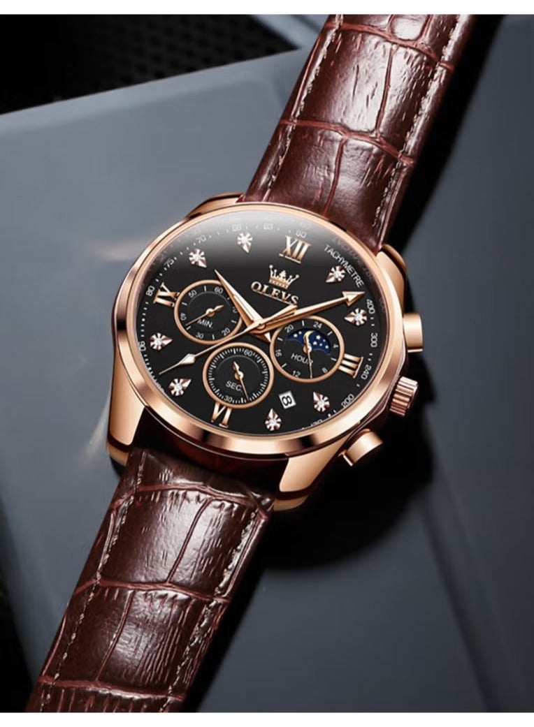 أوليفز ساعات رجالية كوارتز كرونوغراف جلد مقاومة للماء 2888 - Image 4