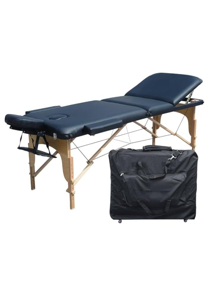 MASTER MASSAGE EQUIPMENT 28" Massage Table Mobile Professional Spa Bed Massage Chair with 3 Zones Height-Adjustable with Wooden Legs Ergonomic Headrest With Wheeled Carry Case, Agate Blue, 71 x 185 cm - Image 1