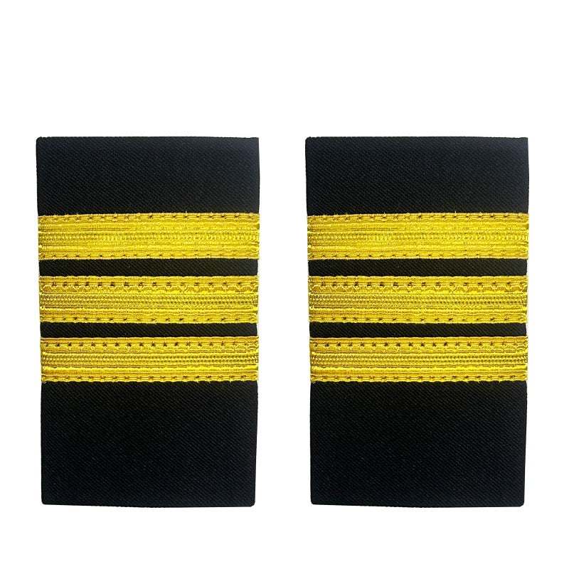 TAIKMD 1 Pair Airlines Pilot Uniform Epaulets Captain Aviators Shirts Epaulettes Sliders Officer Shoulder Boards Badge with Gold Stripes OneTwoThreeFour Bar Three Bar