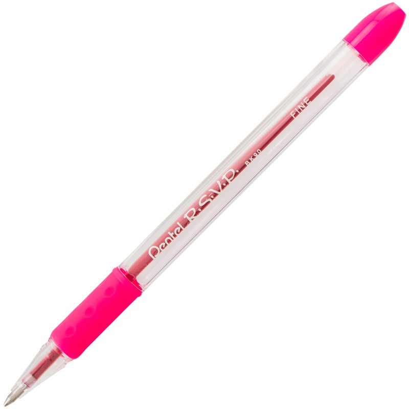 Pentel قلم حبر جاف بنتل R.S.V.P.، 0.7 مم طرف رفيع، حبر وردي، علبة من 12 (BK90-P) - Image 3