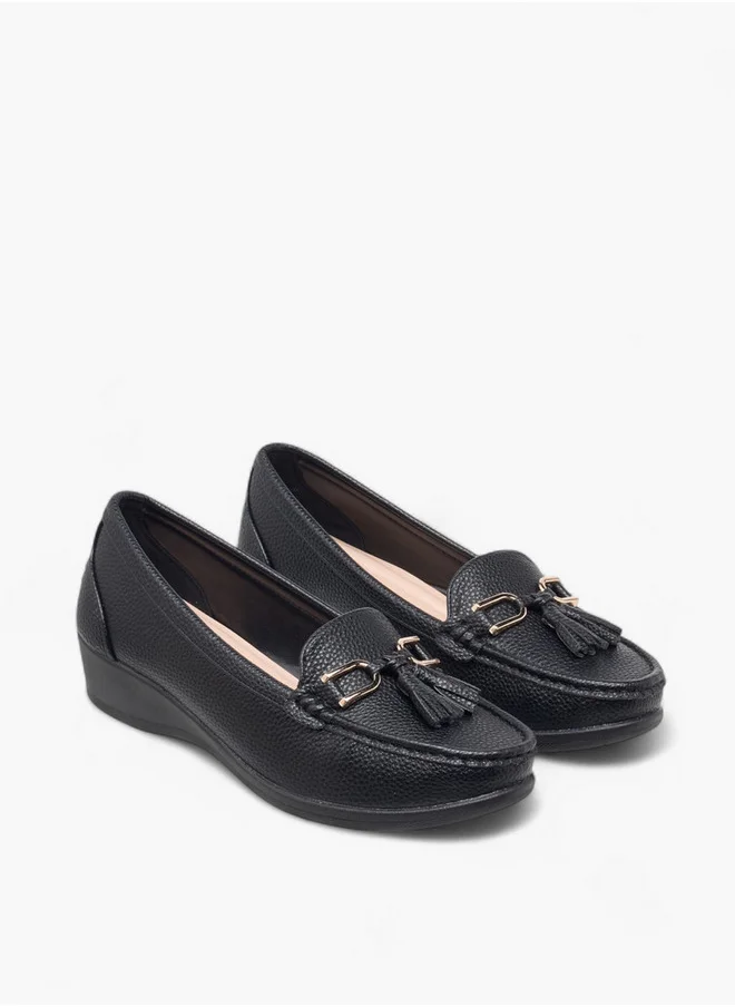 Le Confort Tassel Accent Slip-On Loafers with Wedge Heels