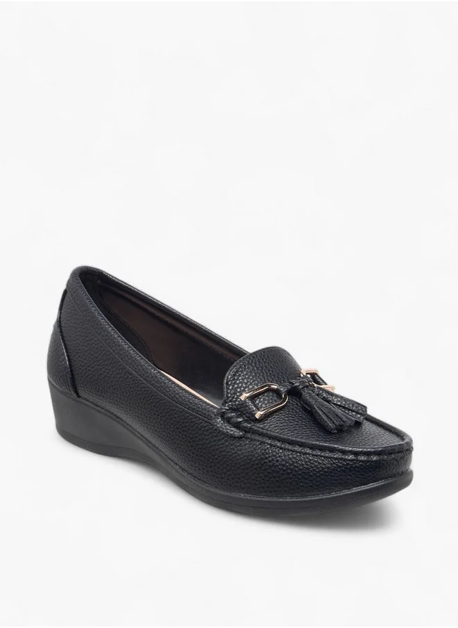 Le Confort Tassel Accent Slip-On Loafers with Wedge Heels