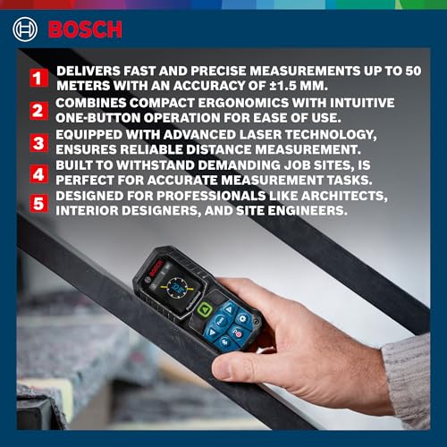 BOSCH GLM 50-27 CG Professional Laser Measure with Green Laser, 50m Range, Bluetooth Connectivity, IP65 Protection, Drop-Resistant, 1/4" Tripod Thread, 1 Year Warranty - Image 3