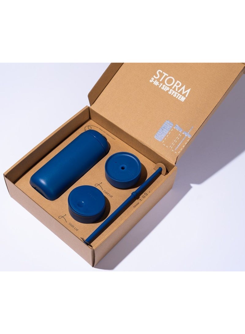 ستورم كوب حراري معزول من السيراميك مصنوع من الفولاذ المقاوم للصدأ بسعة 473 مل، يحافظ على السخونة والبرودة مع 3 أغطية وماصة قابلة لإعادة الاستخدام، الحجر الأزرق - Image 4