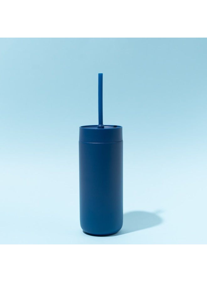 ستورم كوب حراري معزول من السيراميك مصنوع من الفولاذ المقاوم للصدأ بسعة 473 مل، يحافظ على السخونة والبرودة مع 3 أغطية وماصة قابلة لإعادة الاستخدام، الحجر الأزرق - Image 2