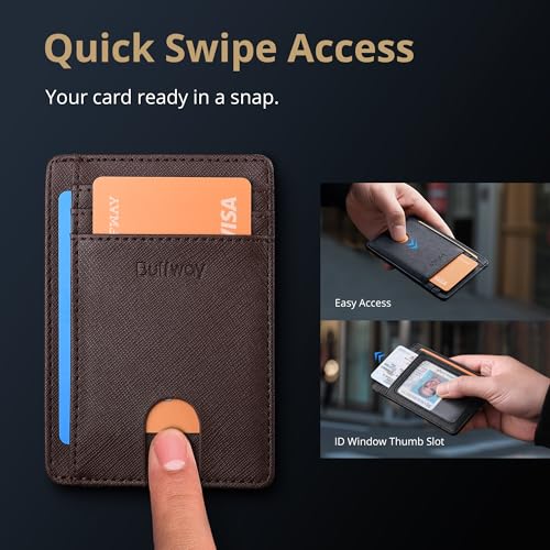 Buffway Slim Minimalist Front Pocket RFID Blocking Leather Wallets for Men and Women - Cross Coffee - Image 4