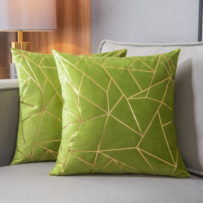 YONGLIU YONGLIU Throw Pillow Covers Velvet Decorative 2 Packs Ultra-Soft Lime Color Cushion Case for Christmas Sofa Bedroom Car Living Room (Apple Green  16""X16"")  - Image 1