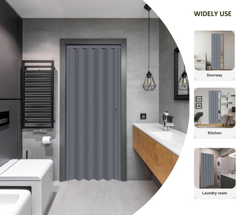 DIYHD 48X80in Interior Accordion Door for Closet & Doorway, Space Saving Foldable Closet Door, No Bottom Track, Set with Double-Sided Handles & Lock, Indoor Use Only, Folded Width 5-7/8", Grey - Image 5