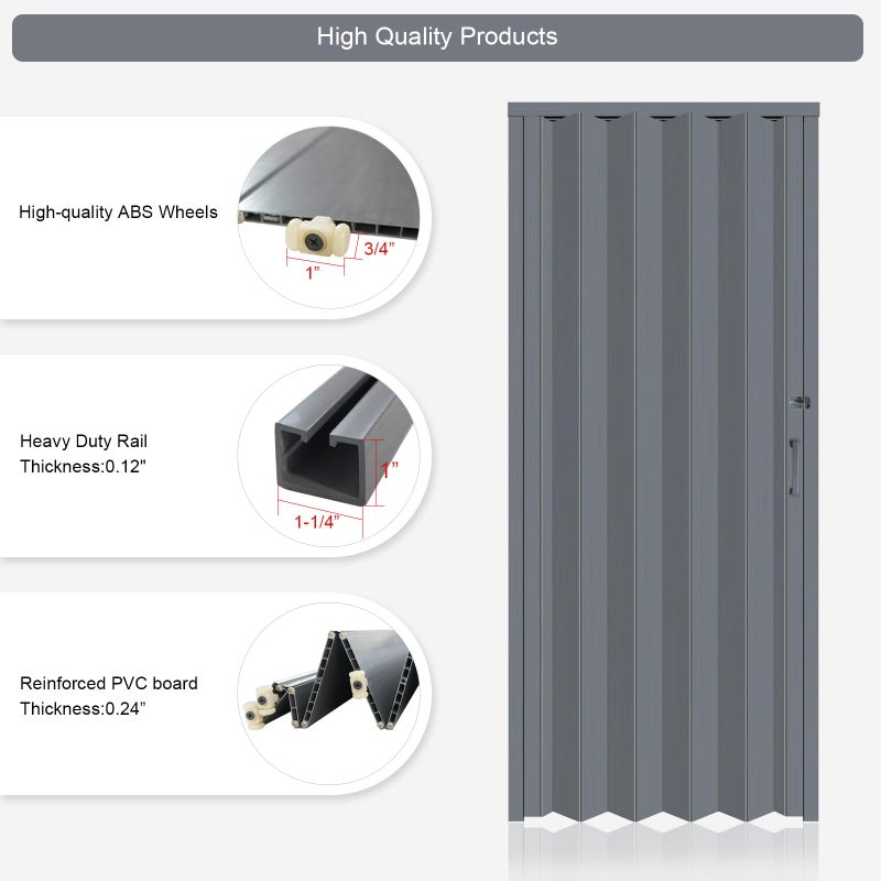 DIYHD 48X80in Interior Accordion Door for Closet & Doorway, Space Saving Foldable Closet Door, No Bottom Track, Set with Double-Sided Handles & Lock, Indoor Use Only, Folded Width 5-7/8", Grey - Image 4