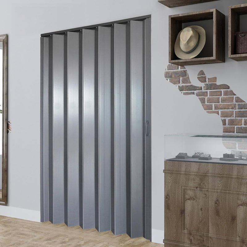 DIYHD 48X80in Interior Accordion Door for Closet & Doorway, Space Saving Foldable Closet Door, No Bottom Track, Set with Double-Sided Handles & Lock, Indoor Use Only, Folded Width 5-7/8", Grey - Image 1