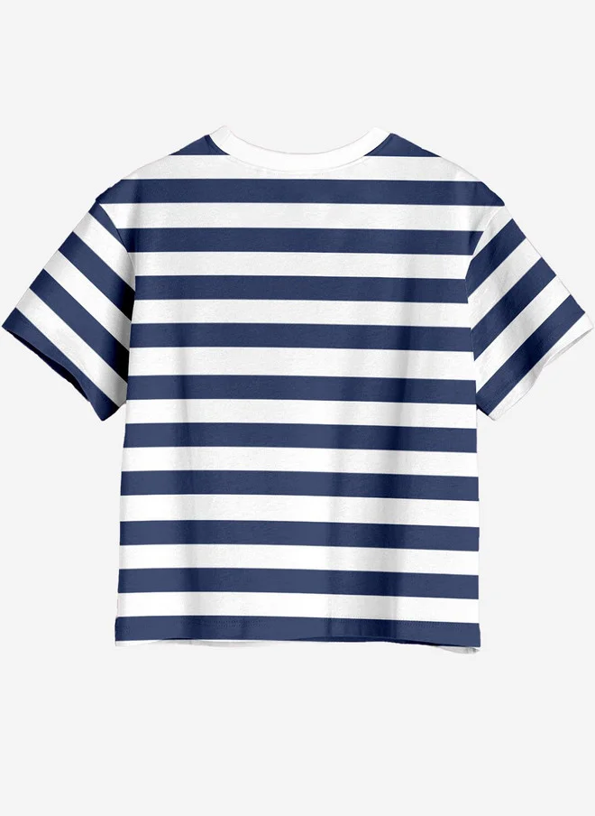 بونكيدز BONKIDS Girls Graphic Striped Applique Cotton Oversized T-shirt