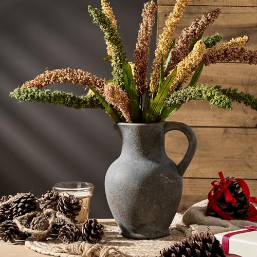 SIDUCAL Ceramic Rustic Farmhouse Vase with Handle, Terracotta Vase, Minimalist Decorative Vases for Home Decor, Table, Wedding,Living Room, Shelf, Decoration(BD) - Image 5