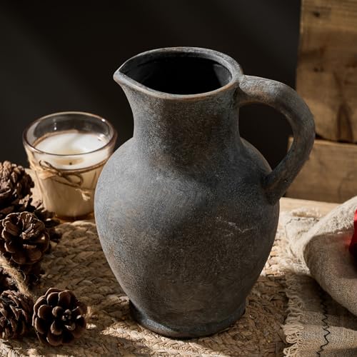 SIDUCAL Ceramic Rustic Farmhouse Vase with Handle, Terracotta Vase, Minimalist Decorative Vases for Home Decor, Table, Wedding,Living Room, Shelf, Decoration(BD) - Image 4