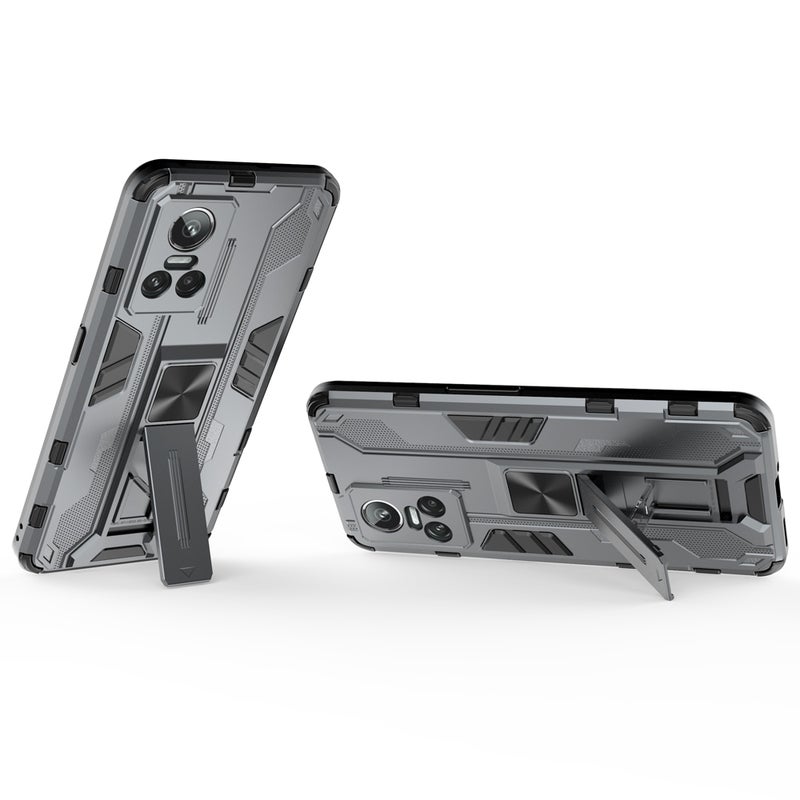HuHa Case Cover For OPPO Realme GT Neo3 5G China Supersonic PC + TPU Shock-proof Protective Phone Case with Holder(Grey) - Image 5