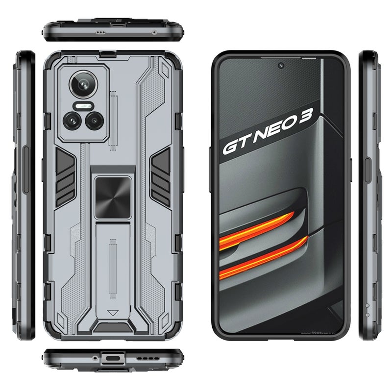 HuHa Case Cover For OPPO Realme GT Neo3 5G China Supersonic PC + TPU Shock-proof Protective Phone Case with Holder(Grey) - Image 2