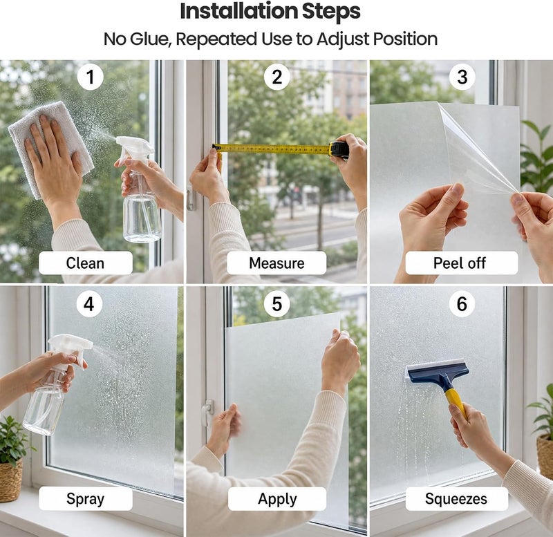 UREVO Frosted Window Film - Removable Static Cling One Way Privacy Film (90 x 260 cm) - Image 5