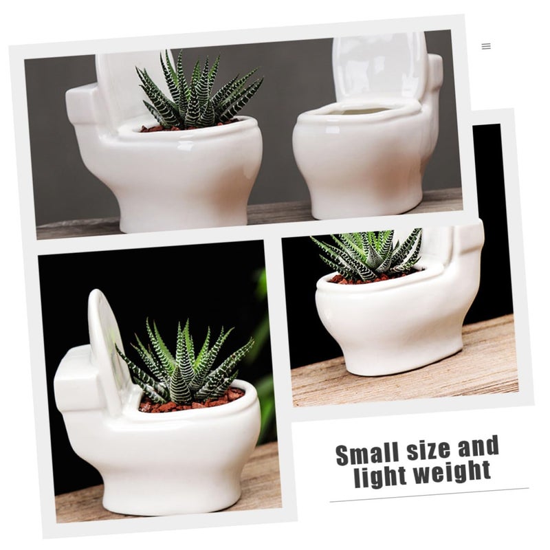 White Ceramic Toilet Shaped Succulent Planter Pots 2 Pack For Indoor Plants - Image 5
