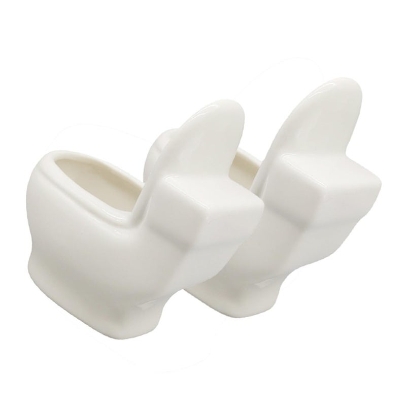 White Ceramic Toilet Shaped Succulent Planter Pots 2 Pack For Indoor Plants - Image 2