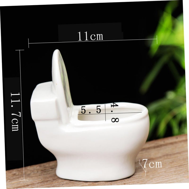 White Ceramic Toilet Shaped Succulent Planter Pots 2 Pack For Indoor Plants - Image 3