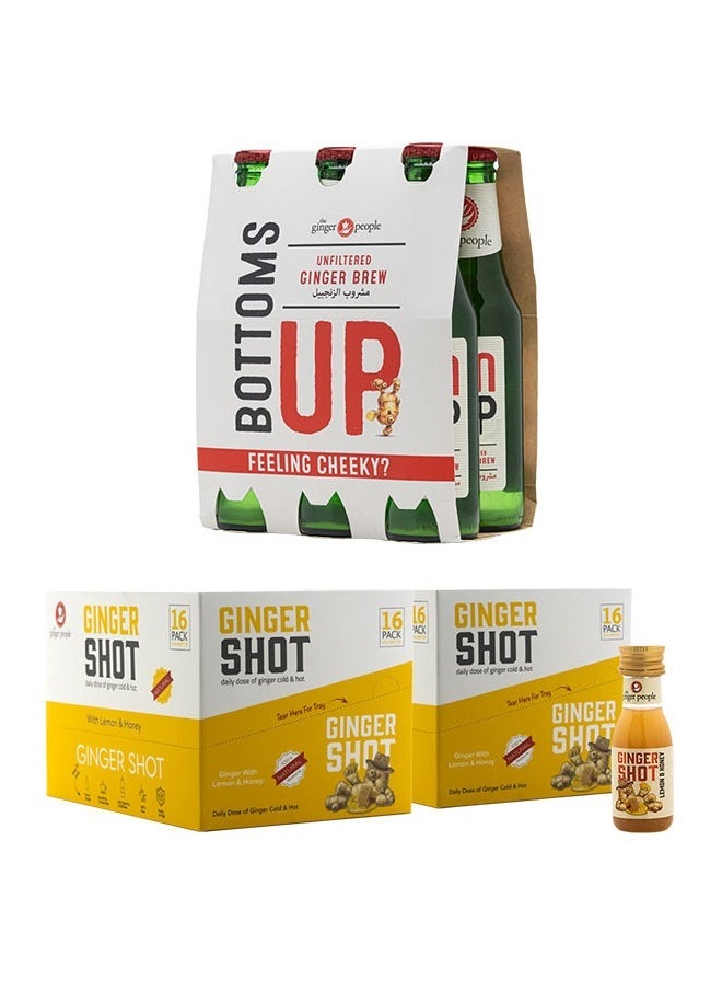 The Ginger People Ginger Shot Premium Ginger Beverage Non-Alcoholic Natural Ginger Honey Lemon Juice 30ml Pack Of 32 With Natural Cold Ginger Juice Pack Of 6 330ml  - Image 1