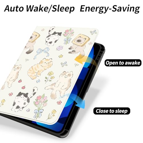 JOYLAND Cute Kitten Case for iPad 10th Generation 2022 10.9"/iPad(A16) 11th Generation 2025 11" with Pencil Holder Multi-Angle Viewing Folio Stand Cover Textured Leather Tablet Cover Auto Sleep/Wake - Image 5