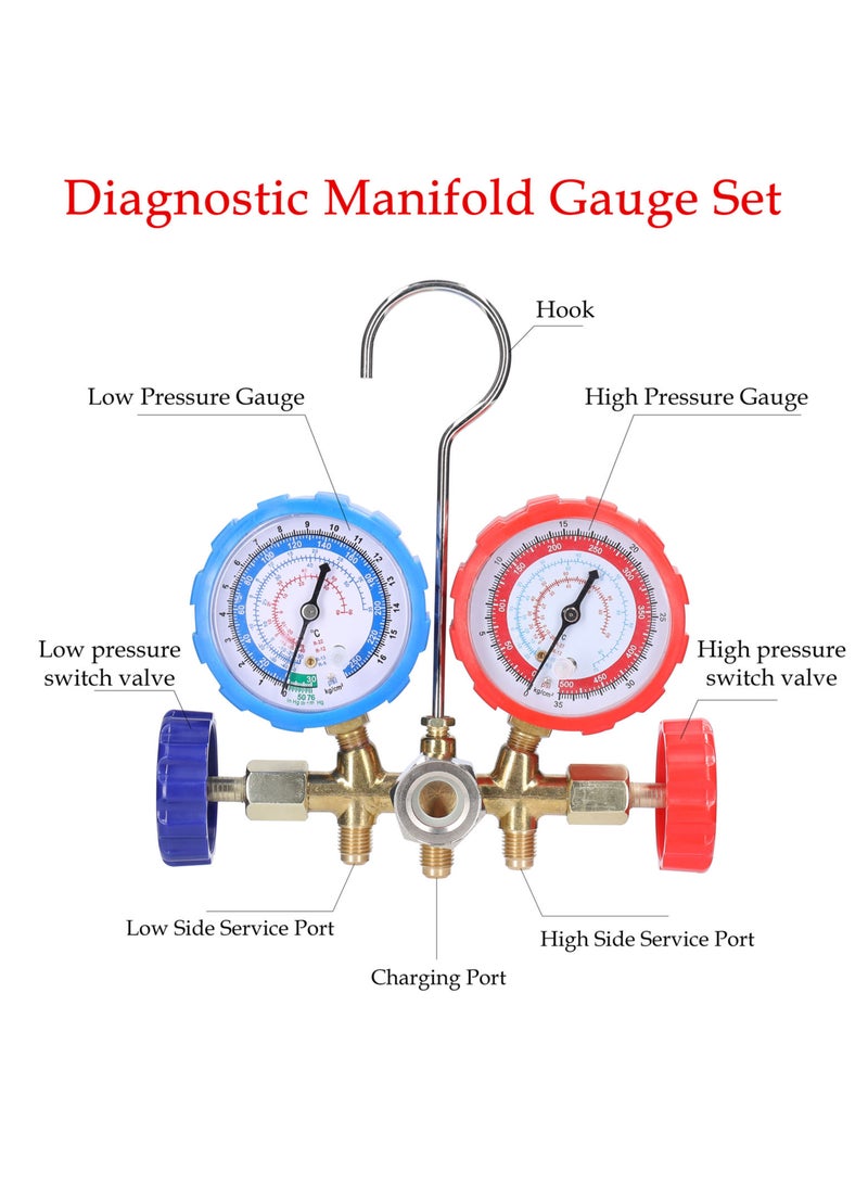 Generic Manifold Gauge Set Air Conditioning Refrigerant Charging Tool Brass Dual-Valve Pressure Gauge for R12/R22/R134a/R502 Refrigerant  - Image 5