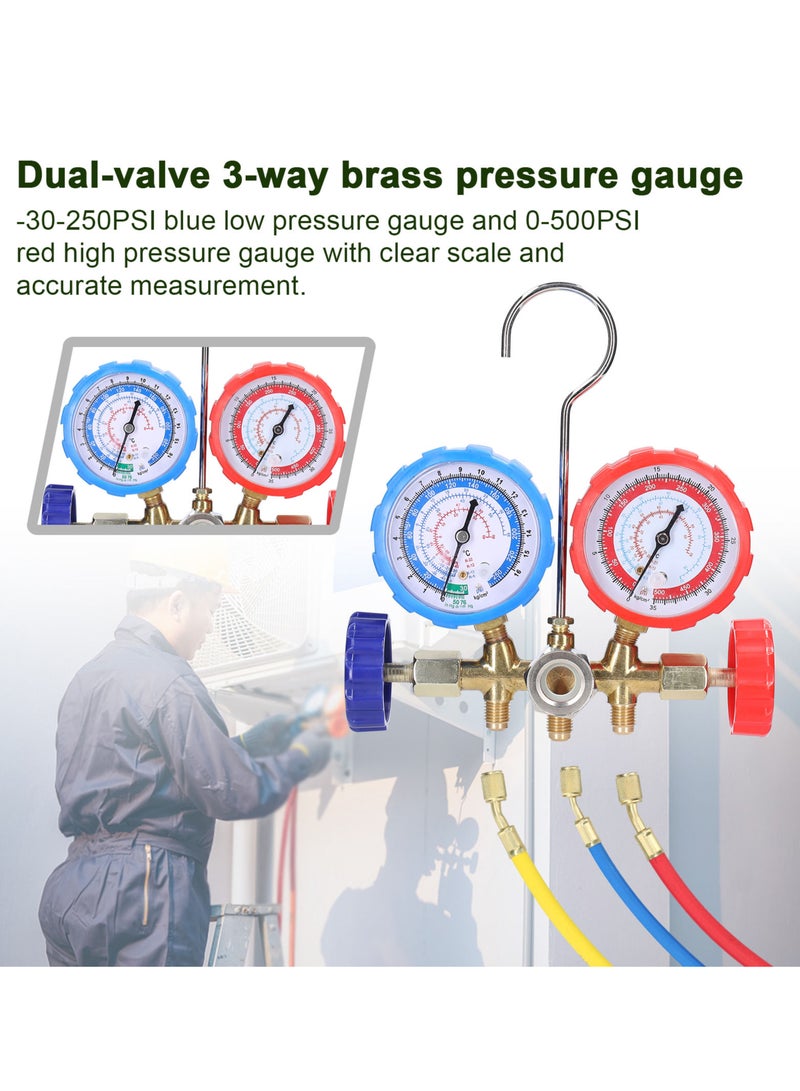 Generic Manifold Gauge Set Air Conditioning Refrigerant Charging Tool Brass Dual-Valve Pressure Gauge for R12/R22/R134a/R502 Refrigerant  - Image 4
