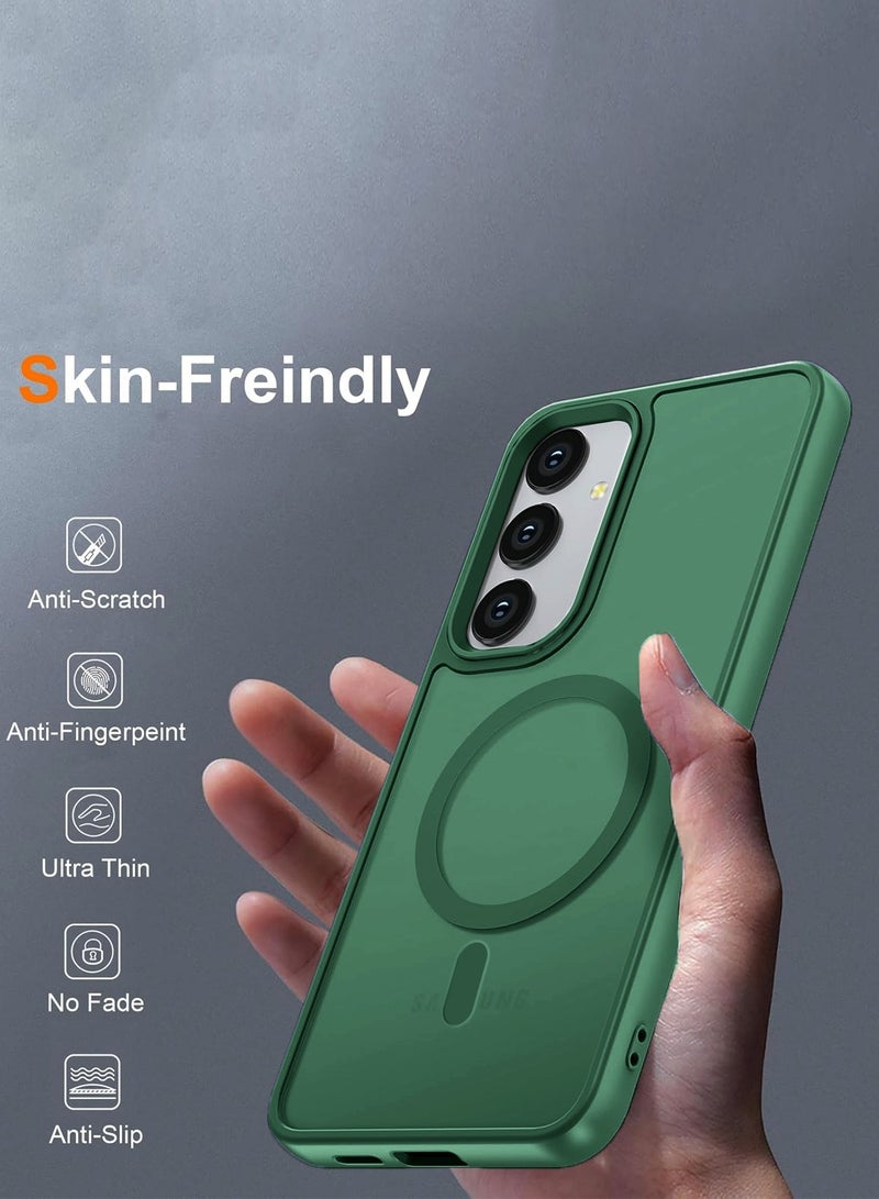 دبليو تيك سامسونج جالاكسي S25 Plus / S25+ 2025 غطاء حافظة Magsafe مغناطيسي صلب من السيليكون الصلب - أخضر غامق - Image 3