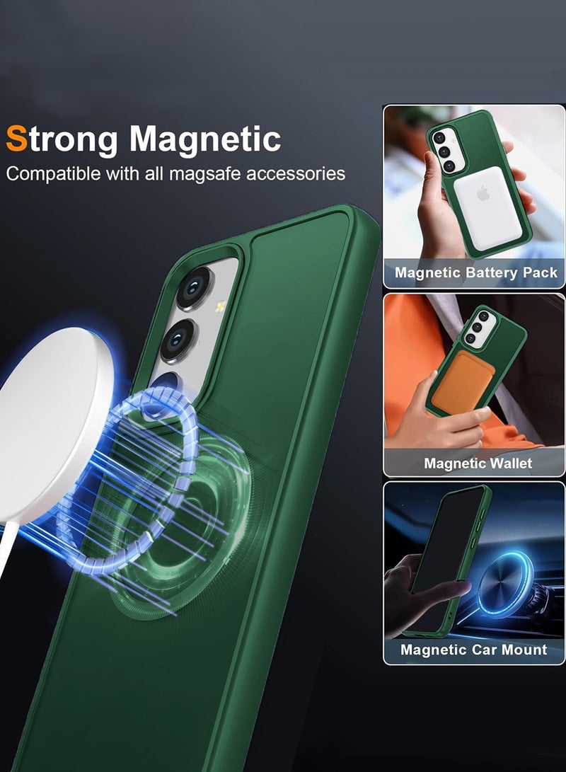 دبليو تيك سامسونج جالاكسي S25 Plus / S25+ 2025 غطاء حافظة Magsafe مغناطيسي صلب من السيليكون الصلب - أخضر غامق - Image 4