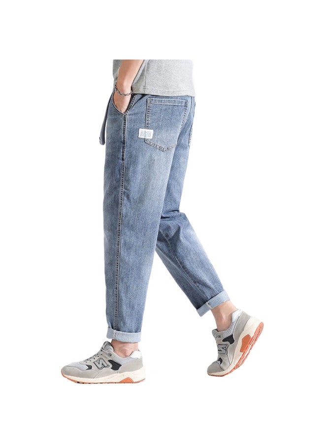 PLAYBOY Men'S Spring And Summer Jeans Men'S Casual Pants Loose Straight-Leg Trendy Nine-Point Pants Light Blue 32 - Image 3