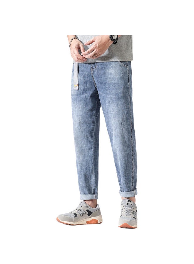 PLAYBOY Men'S Spring And Summer Jeans Men'S Casual Pants Loose Straight-Leg Trendy Nine-Point Pants Light Blue 32 - Image 1