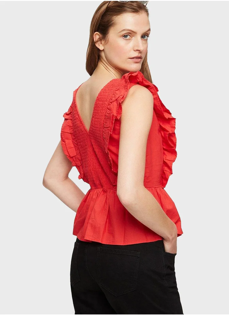 DOROTHY PERKINS V-Neck Ruffle Detail Top