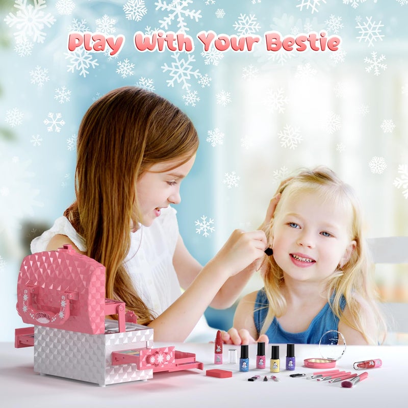 PERRYHOME Kids Makeup Set for Girl 56 Pcs Washable Real Cosmetic, Non-Toxic Frozen Toys Toddler Makeup Kit, Princess Dress up Christmas & Birthday Girl Gift for 3 4 5 6 7 8 9 10 11 12 Year Old Girls - Image 3