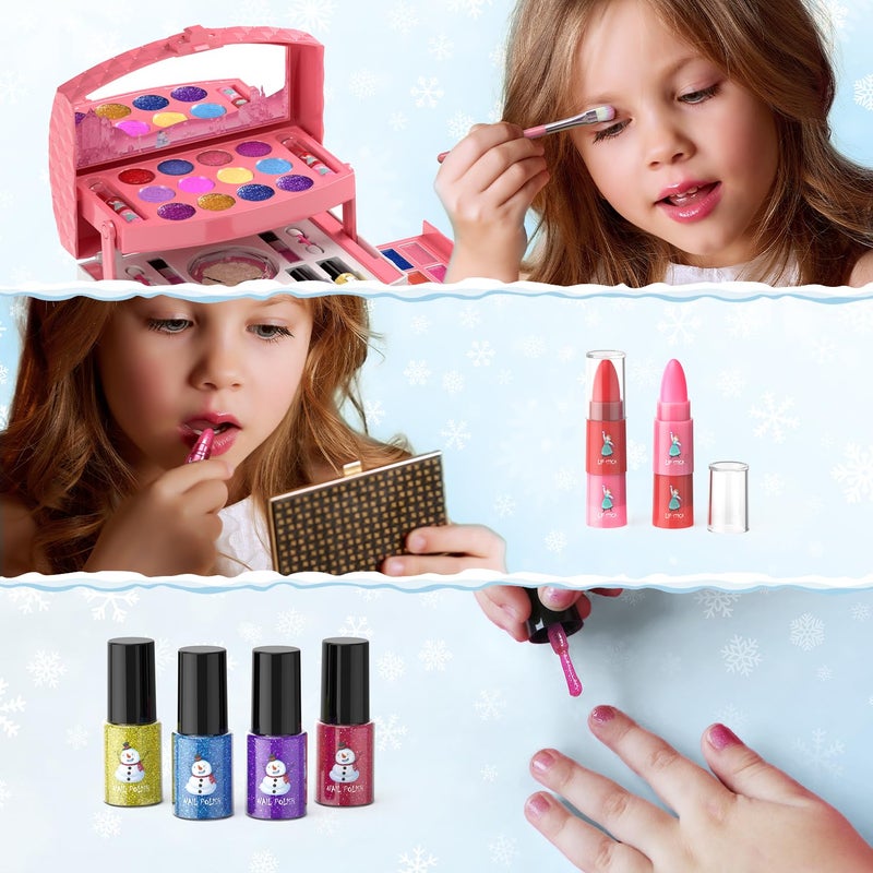 PERRYHOME Kids Makeup Set for Girl 56 Pcs Washable Real Cosmetic, Non-Toxic Frozen Toys Toddler Makeup Kit, Princess Dress up Christmas & Birthday Girl Gift for 3 4 5 6 7 8 9 10 11 12 Year Old Girls - Image 5