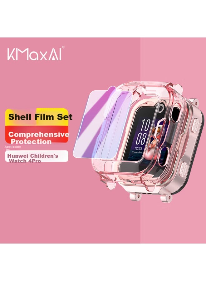 Kmaxai Protective Case + Screen Protector Set For Huawei Children's Watch 4pro, Soft Silicone Case And Screen Protector Film, Scratch-resistant Eye Protection Film, Tempered Glass Film, Transparent - Image 1