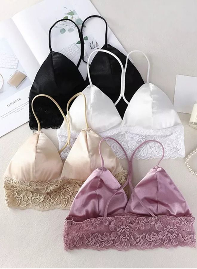 Beauty Back Lace Tube Top Camisole Solid Color Thin Shoulder Strap Padded Bra With Underwear  - Image 1
