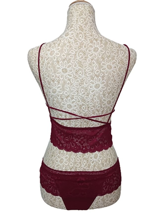 Beauty Back Lace Tube Top Camisole Solid Color Thin Shoulder Strap Padded Bra With Underwear  - Image 4
