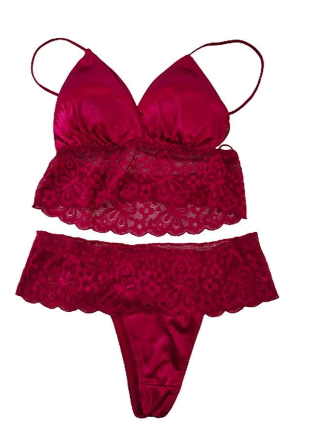 Beauty Back Lace Tube Top Camisole Solid Color Thin Shoulder Strap Padded Bra With Underwear  - Image 2
