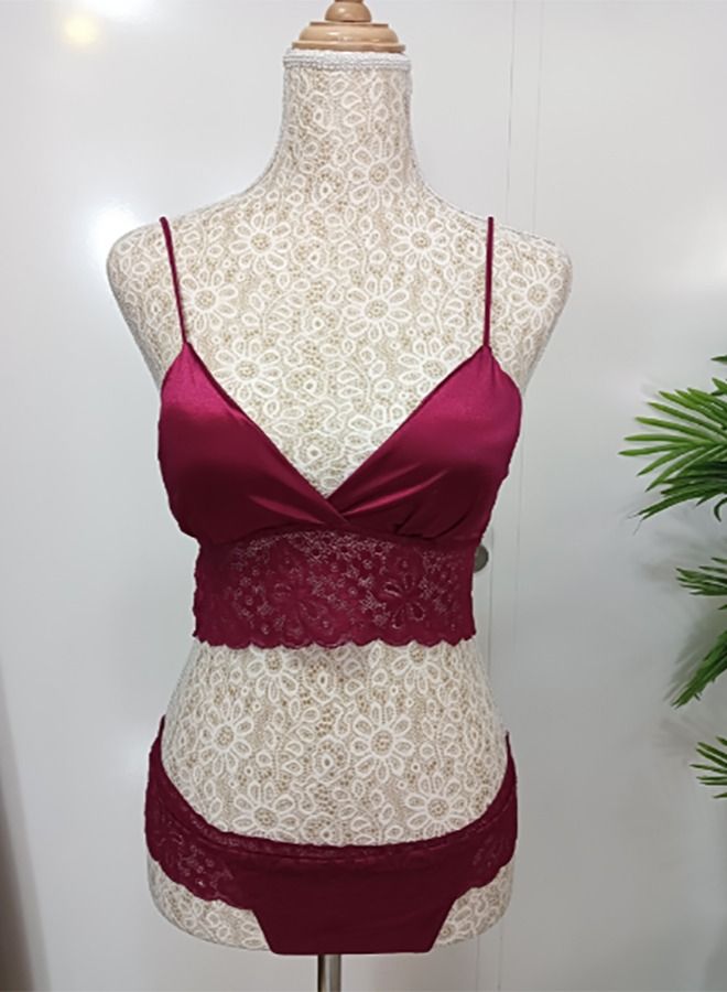 Beauty Back Lace Tube Top Camisole Solid Color Thin Shoulder Strap Padded Bra With Underwear  - Image 3