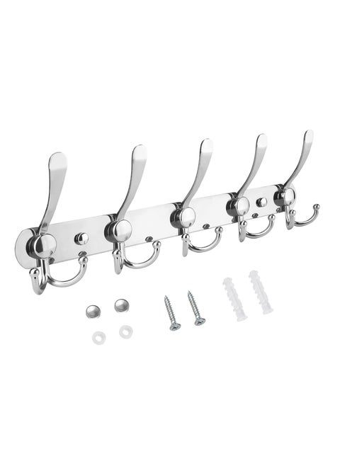 Wall Mounted Coat Rack, Five Heavy Duty Tri Hooks All Metal Construction for Jacket Coat Hat in Mudroom Entryway (silver, 1-Pack)