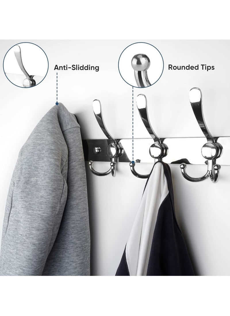 Wall Mounted Coat Rack, Five Heavy Duty Tri Hooks All Metal Construction for Jacket Coat Hat in Mudroom Entryway (silver, 1-Pack)