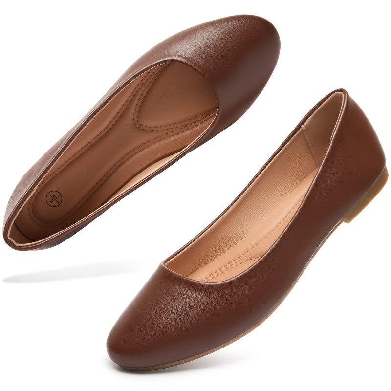 hash bubbie Women's Flats Shoes Ballet Flats Dress Shoes Comfortable PU Leather Slip on Shoes for Women(Brown .US9) - Image 1