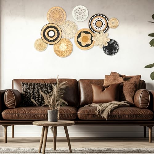 Tatuo 11 Pcs Boho Wall Basket Decor Bulrush Woven Wall Hanging Art Round Farmhouse Rustic Handmade Wicker for Summer Home Bedroom Living Room Kitchen Decorations Multi SizesRetro - Image 3