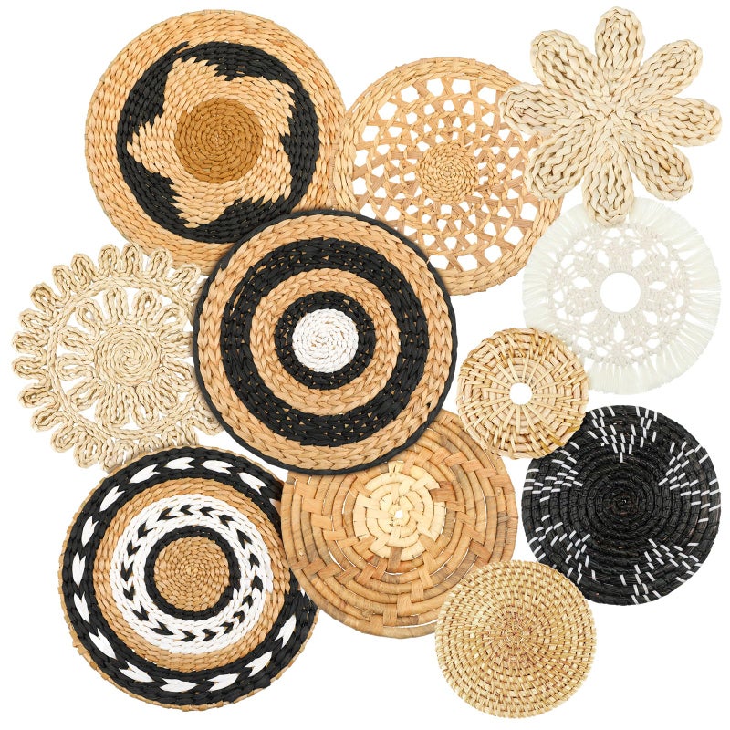Tatuo 11 Pcs Boho Wall Basket Decor Bulrush Woven Wall Hanging Art Round Farmhouse Rustic Handmade Wicker for Summer Home Bedroom Living Room Kitchen Decorations Multi SizesRetro - Image 2